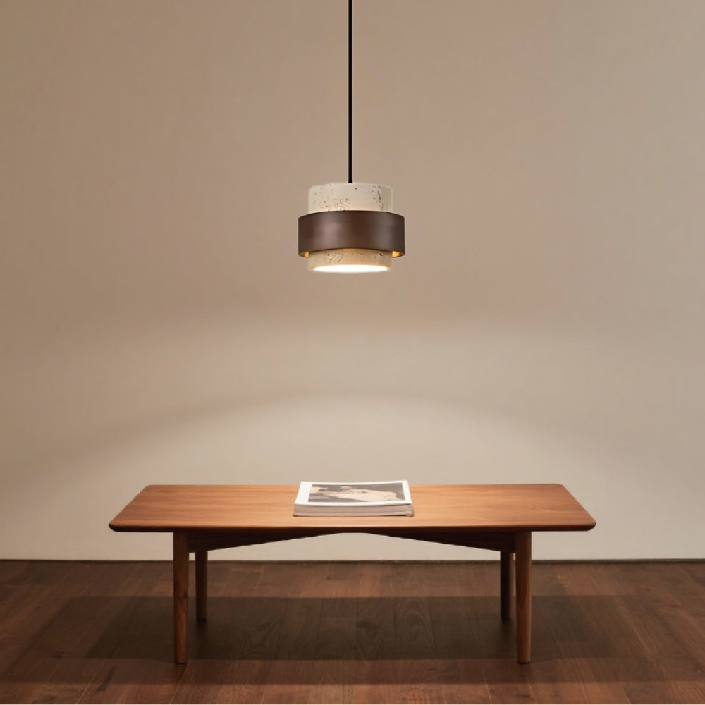 Lampada a sospensione moderna a cilindro in travertino