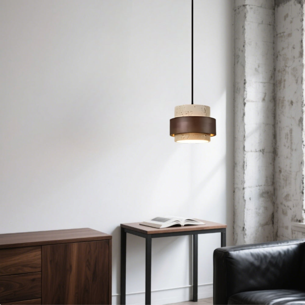 Lampada a sospensione moderna a cilindro in travertino