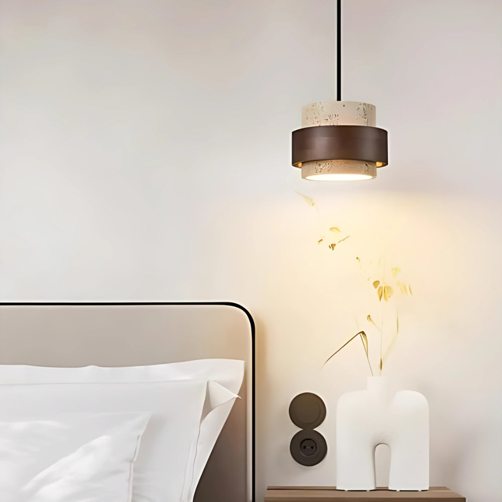 Lampada a sospensione moderna a cilindro in travertino