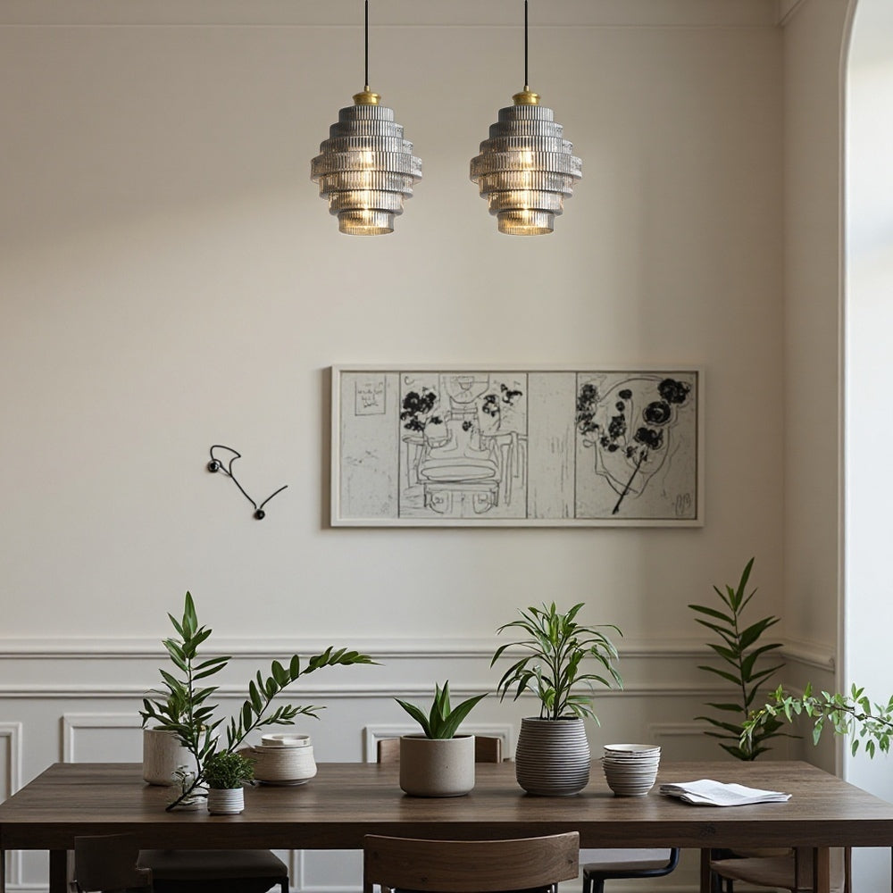 Lampada a sospensione in vetro a strisce vintage