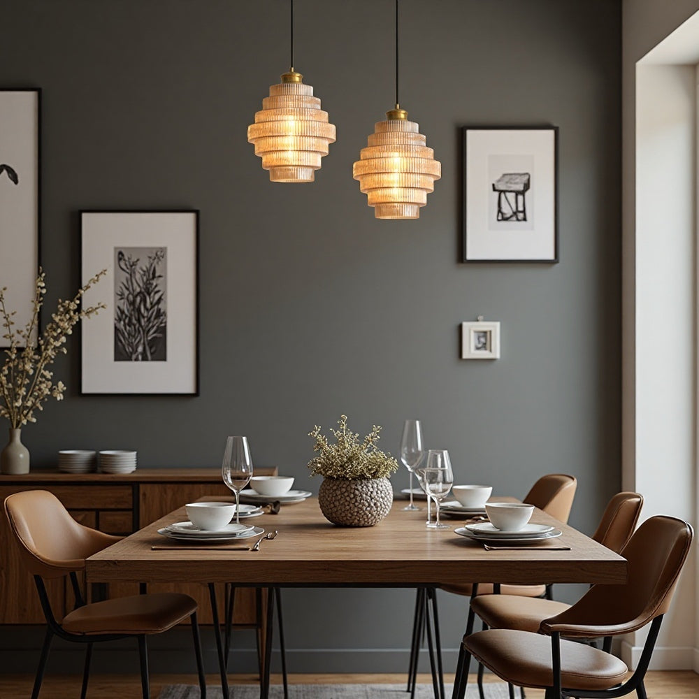 Lampada a sospensione in vetro a strisce vintage