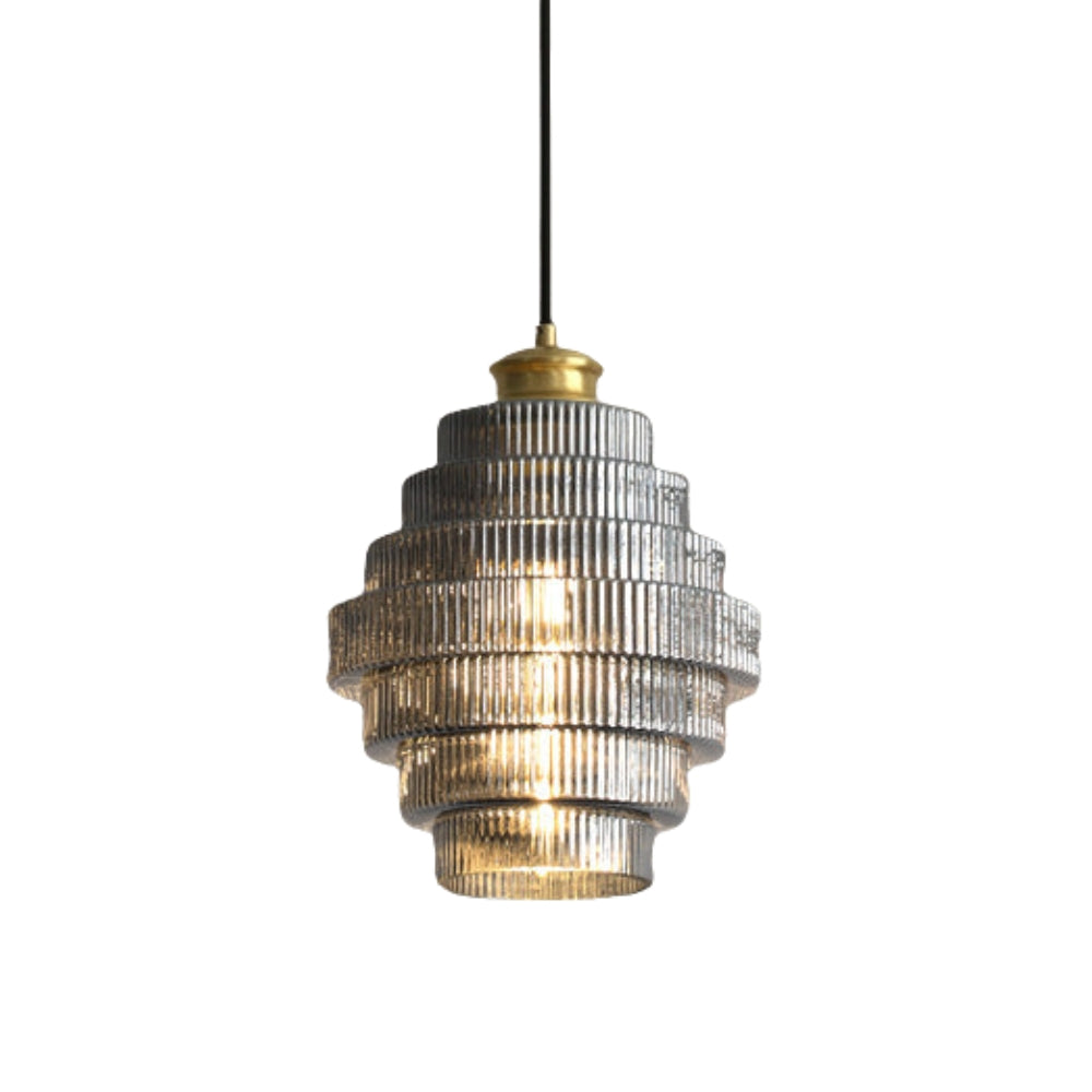 Lampada a sospensione in vetro a strisce vintage
